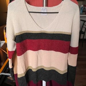 NWOT KIAN D. Cozy Striped V-Neck Sweater